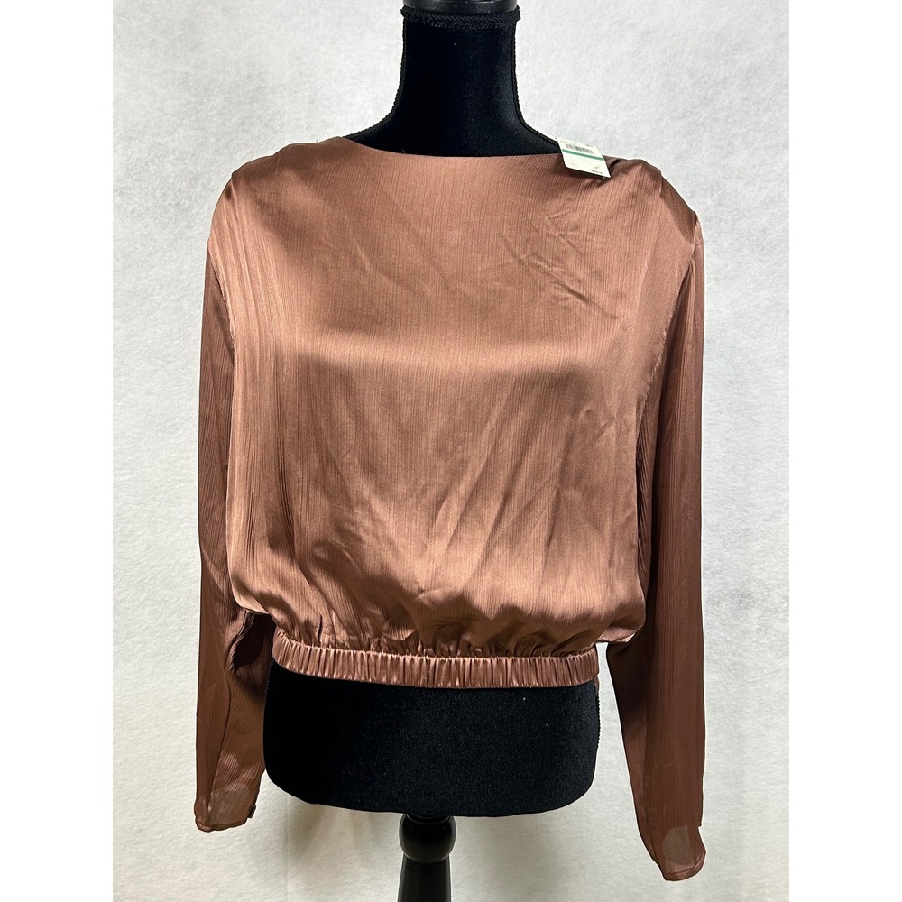 ASTR The Label Dusty Rose Satin Crop Blouse Women's L Long Sleeve NWT